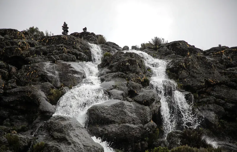 Water cascading over rocks on the mountain